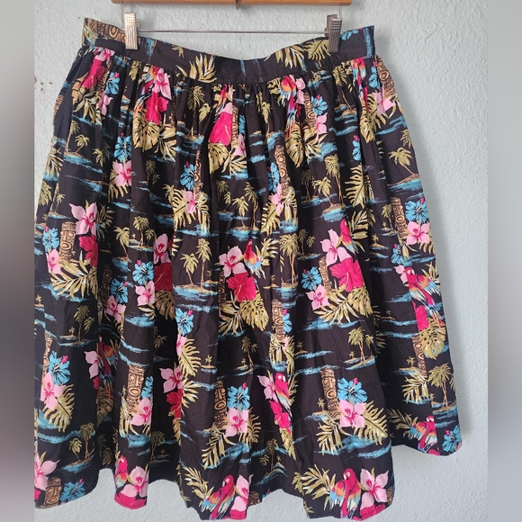 Hell Bunny Floral Tropical Print Skirt Side Pockets Vack Zip - Picture 1 of 11
